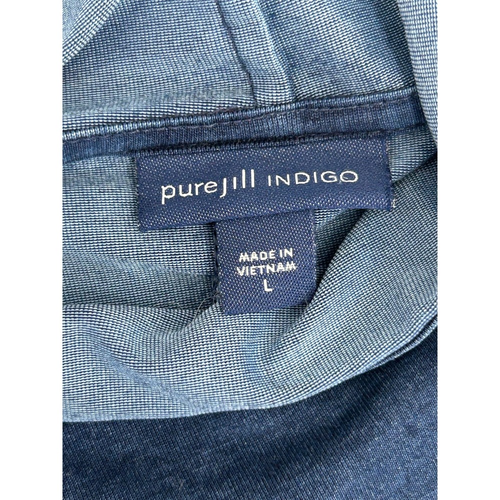 Pure Jill Indigo Blue Lyocell Blend Drape Front Button Cardigan Sweater Womens L - Picture 8 of 10